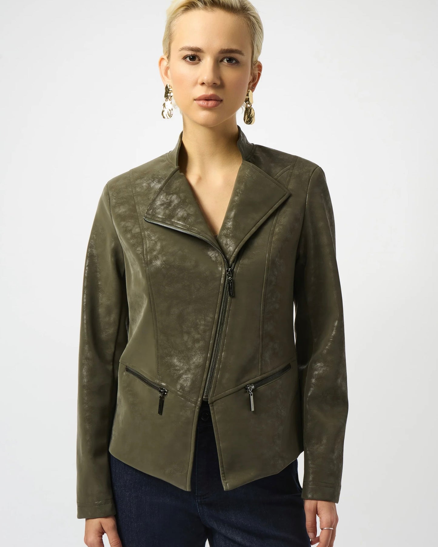 Foiled Faux Suede Fitted Moto Jacket