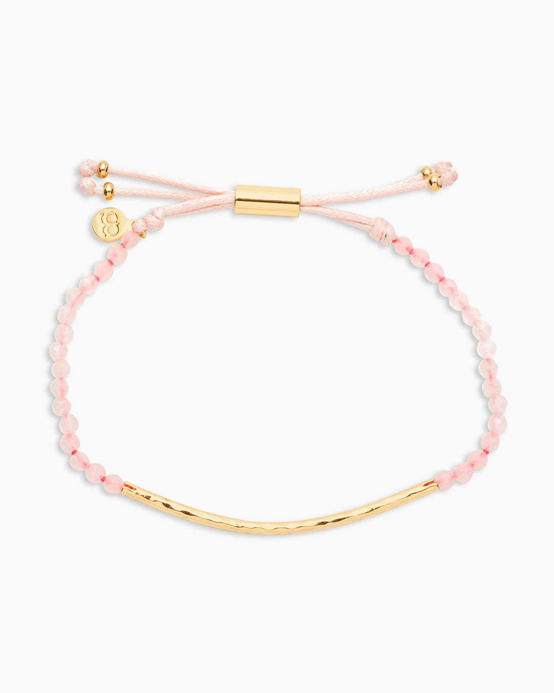 Gorjana Power Gemstone Aura Bracelet in Gold/Rose quartz for love on a white background