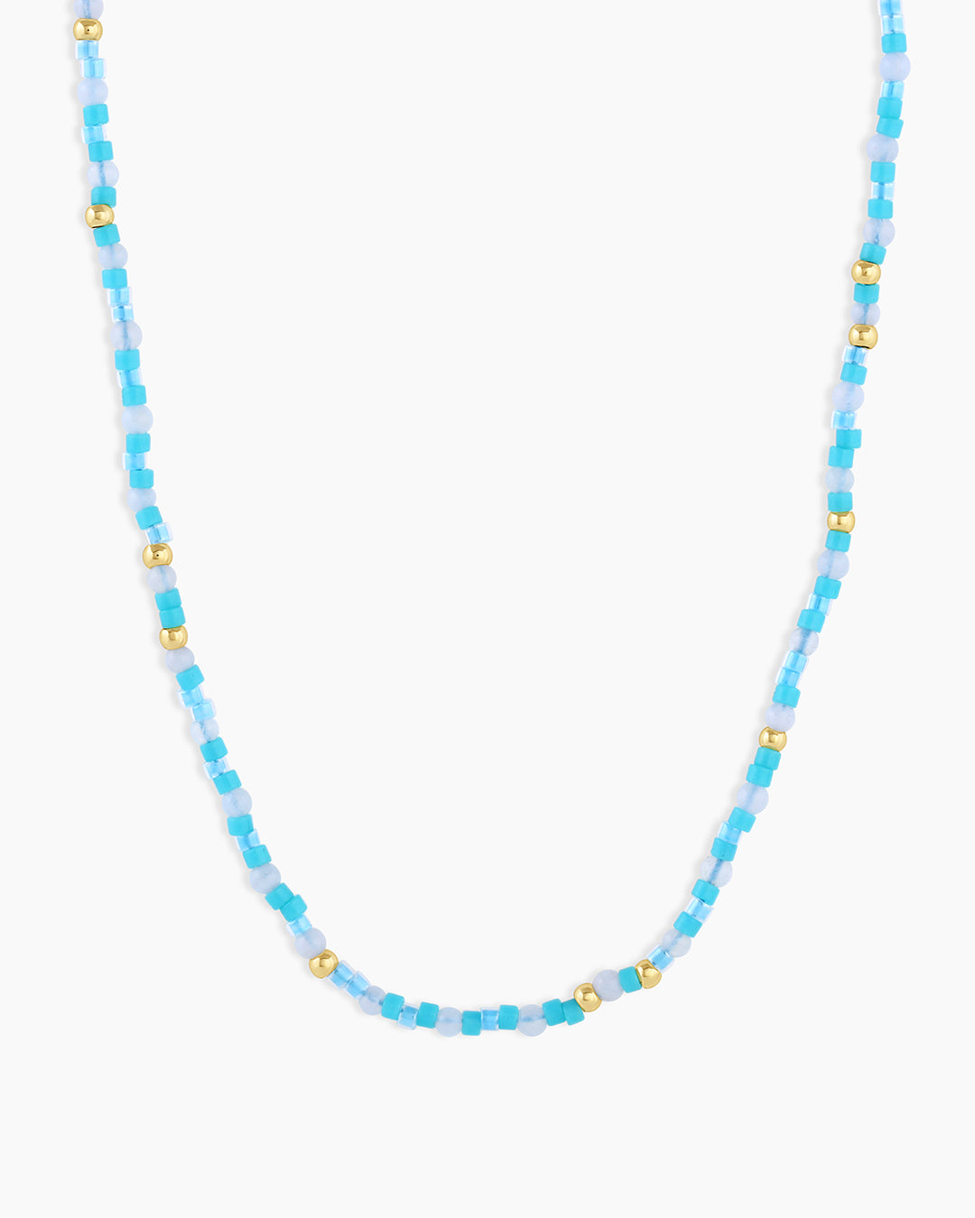 Gorjana poppy gem necklace in blue lace agate on a white background