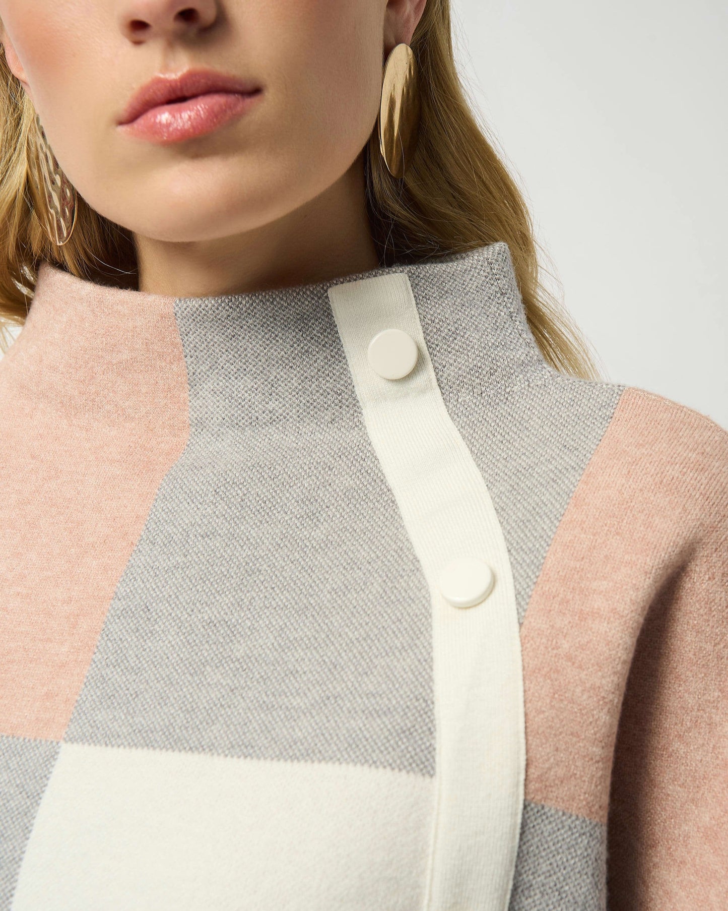 Plaid Jacquard Sweater Knit Top- Rose Multi