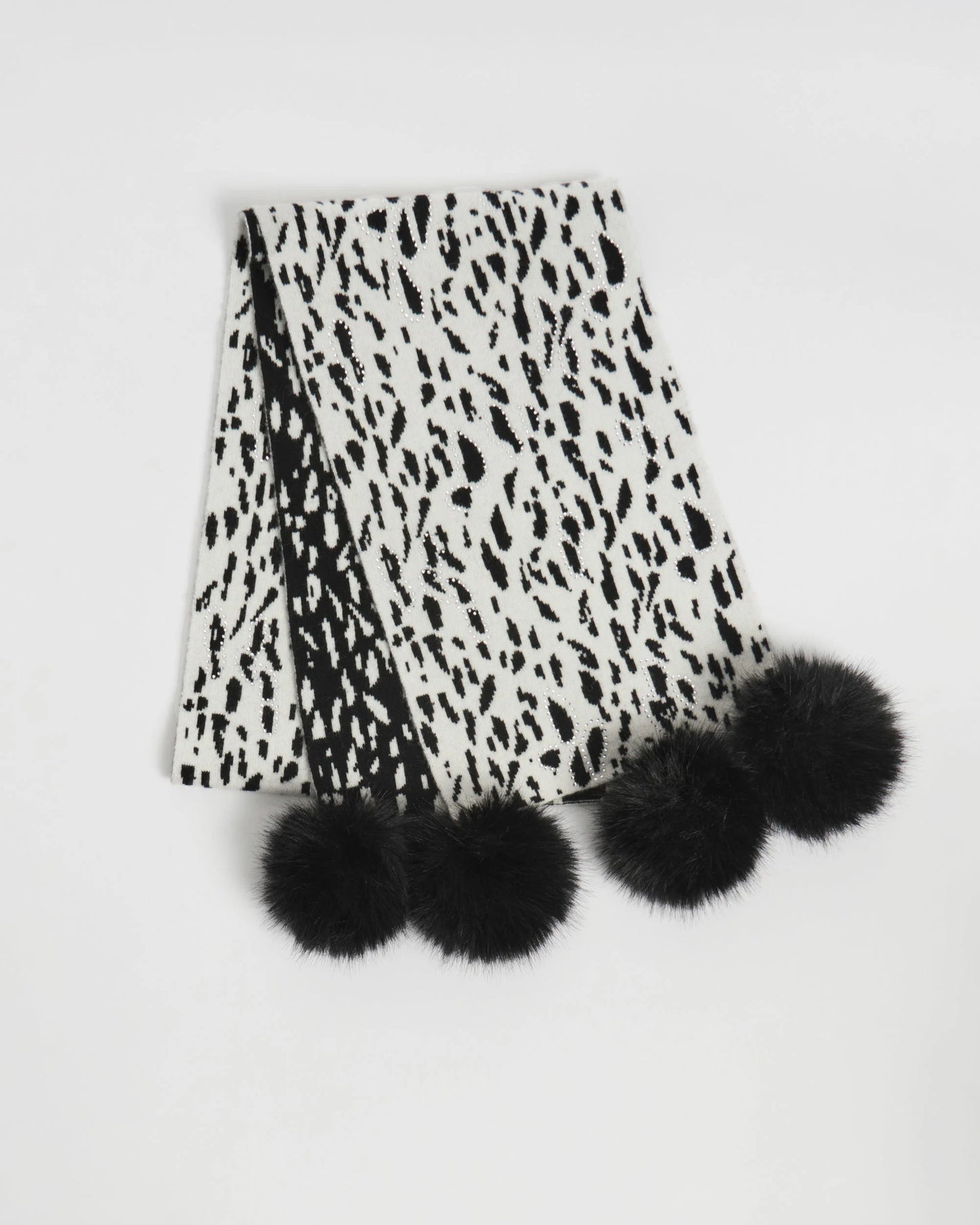 Knitted Animal Print Pompom Scarf