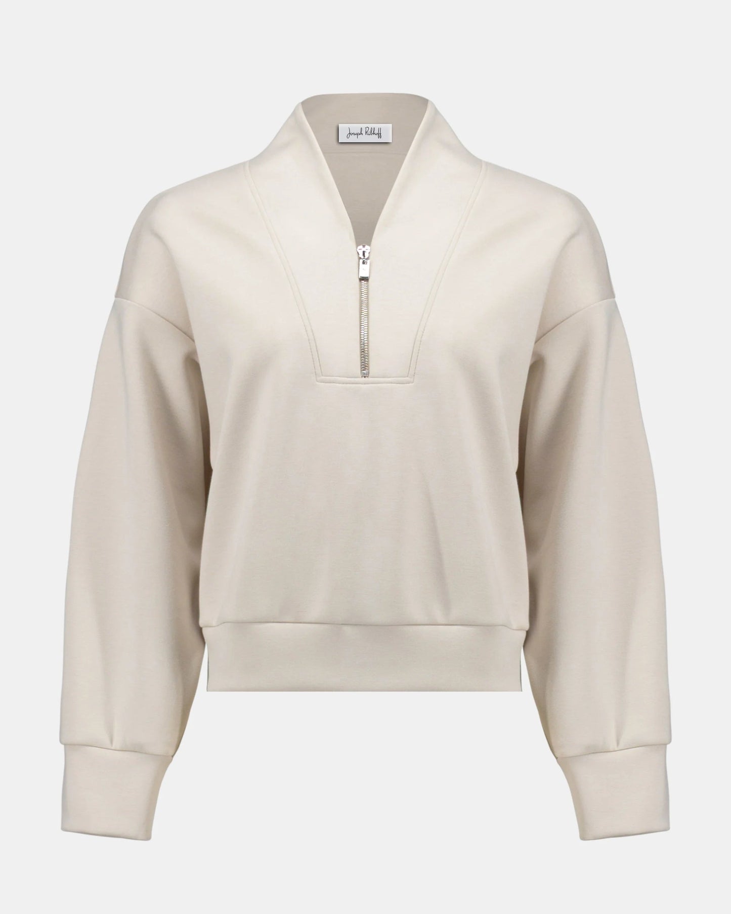 Beige sweatshirt with a zipper on a white background