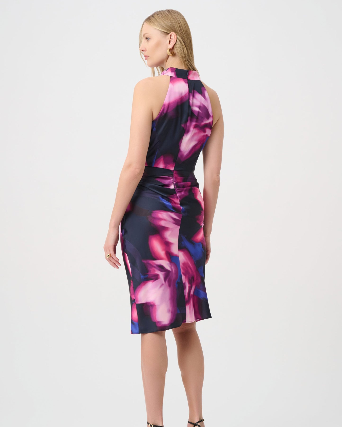 Floral Print Satin Halter Neck Dress