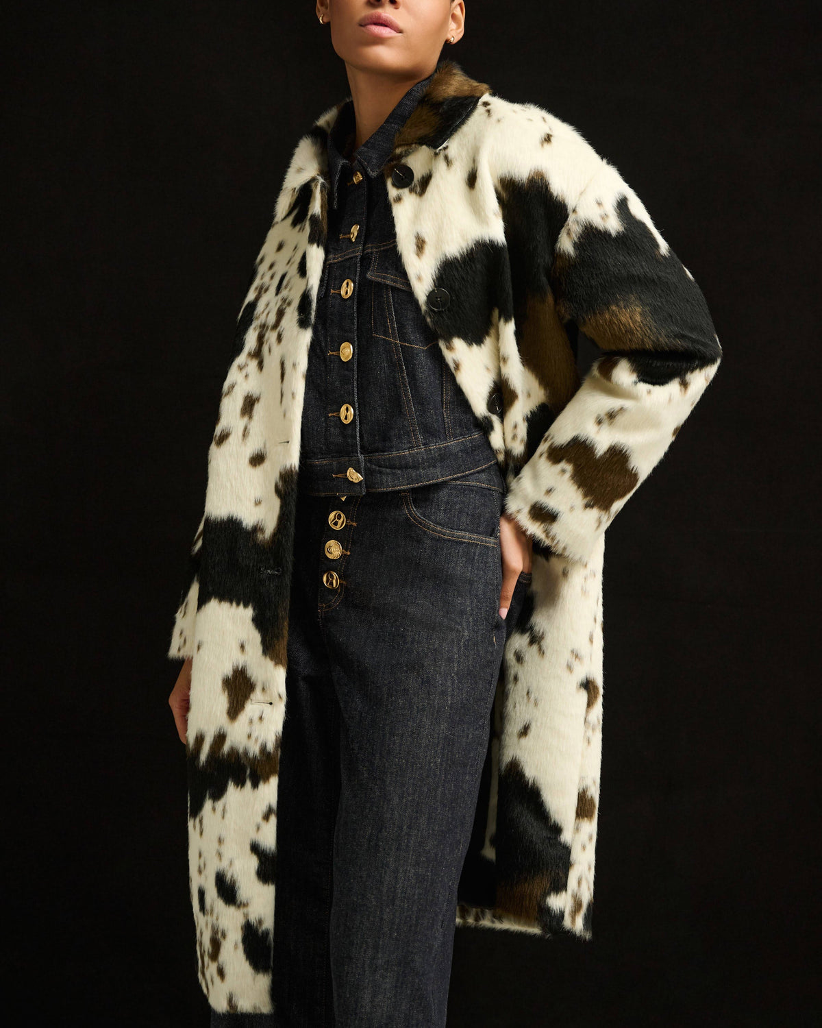 Faux Fur Cow Print Coat