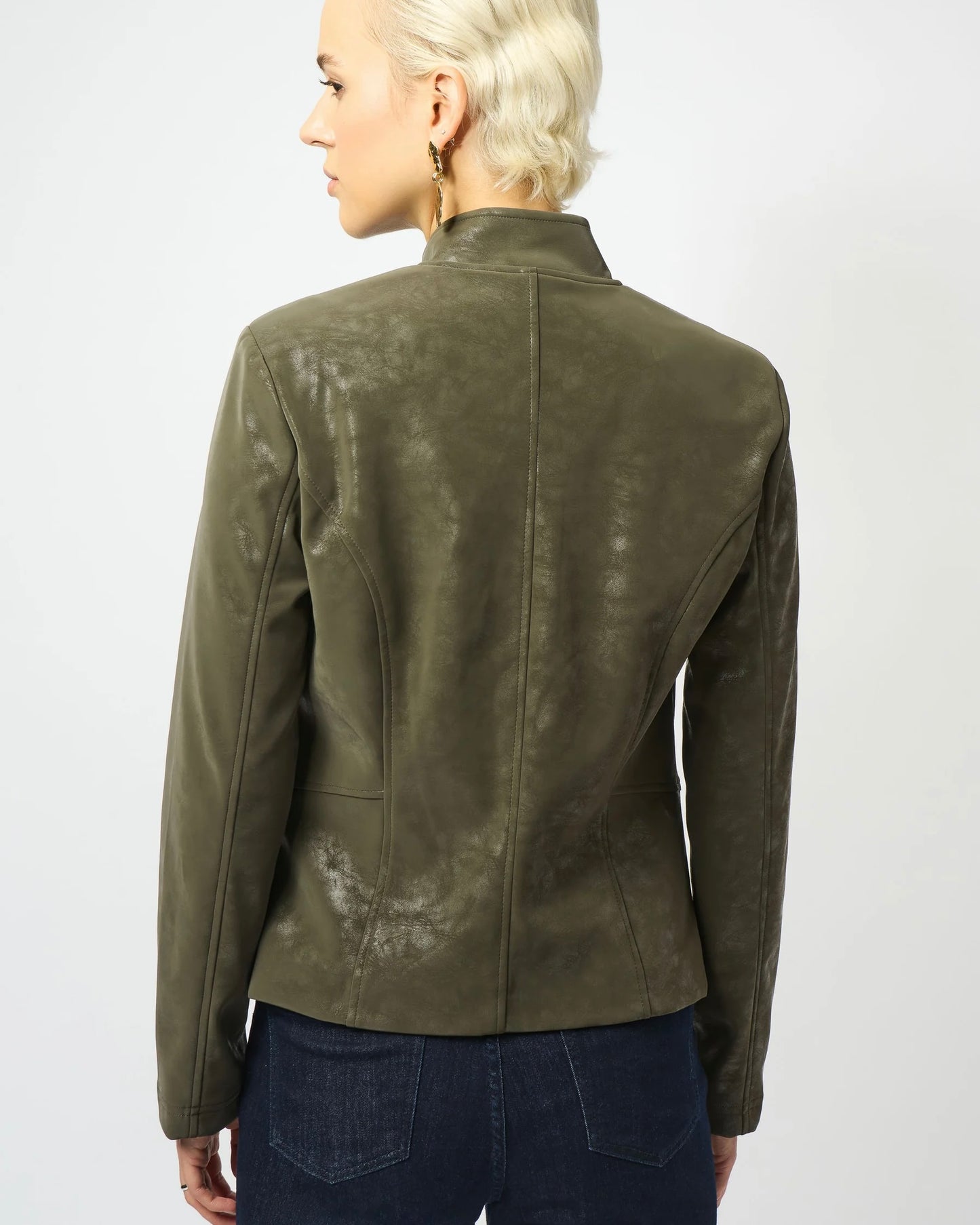 Foiled Faux Suede Fitted Moto Jacket