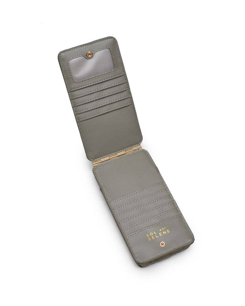 Sage wallet with brand name on a white background