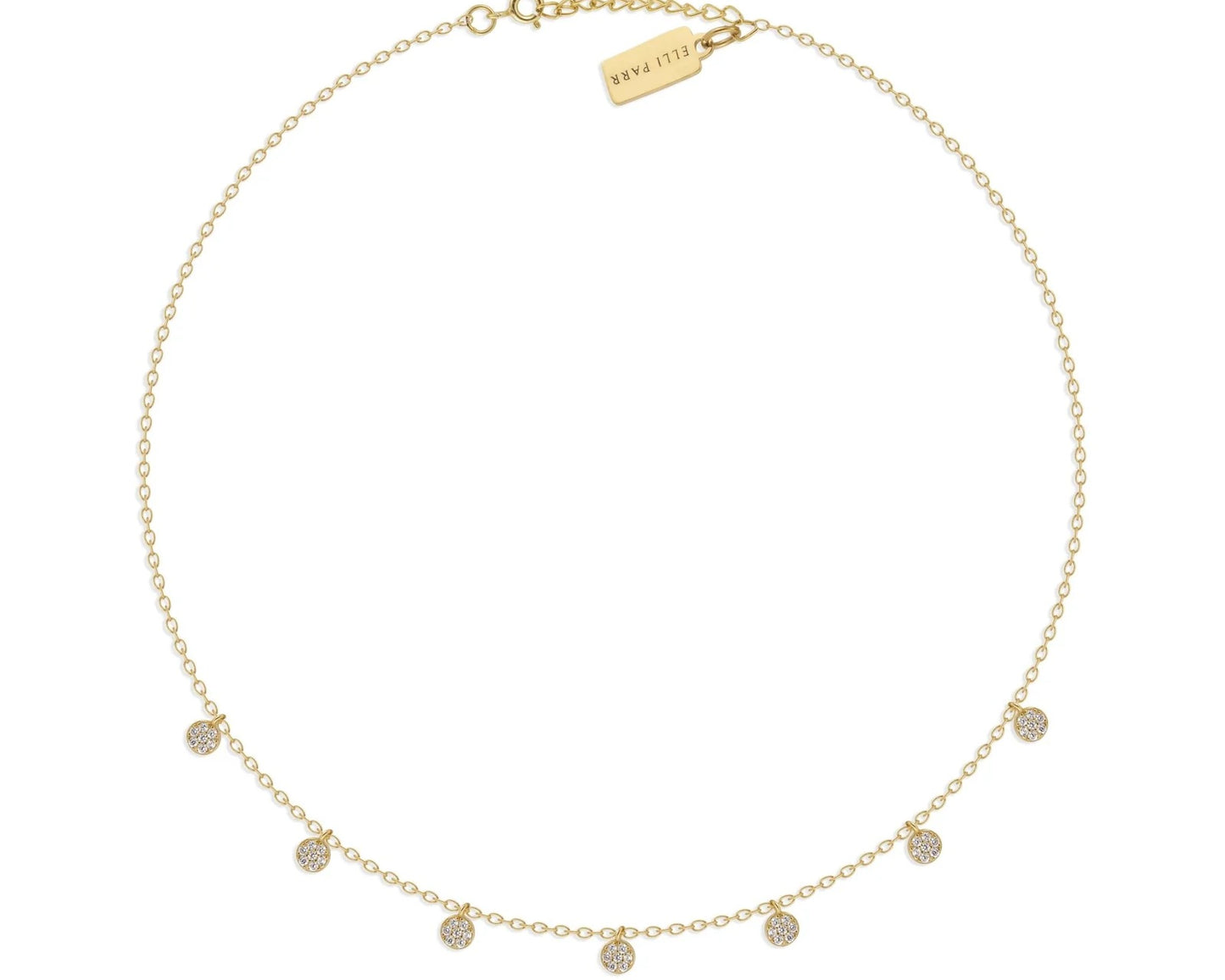 Close up photo of the Elli Parr coin necklace in gold against a white background