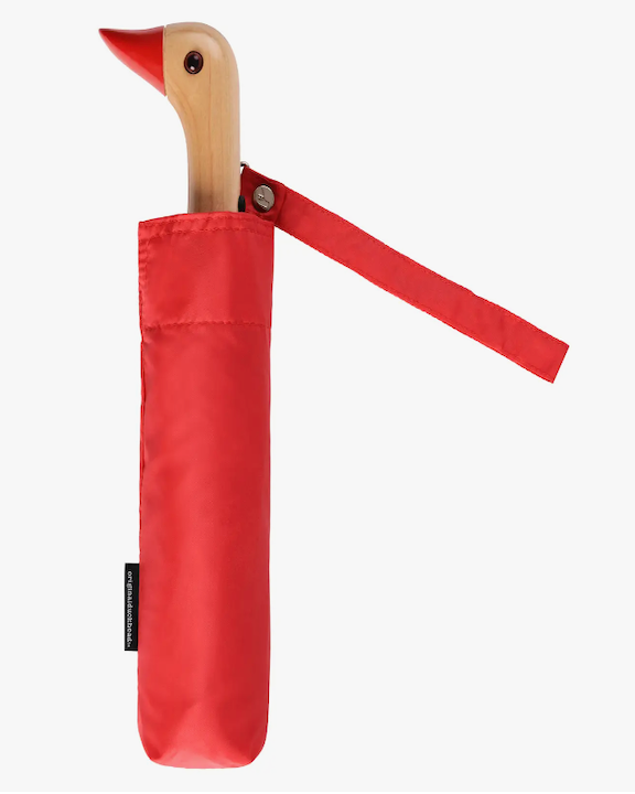 Image Of Duckhead Compact Eco-Friendly Wind Resistant Umbrella In Red On a White Background