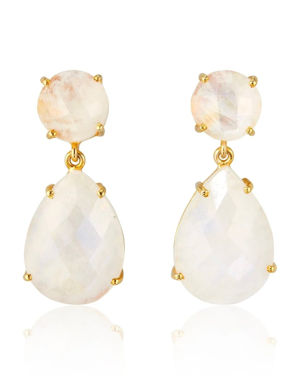 A collection of double drop earrings with gemstones, set in 14K gold vermeil, displayed on a white background