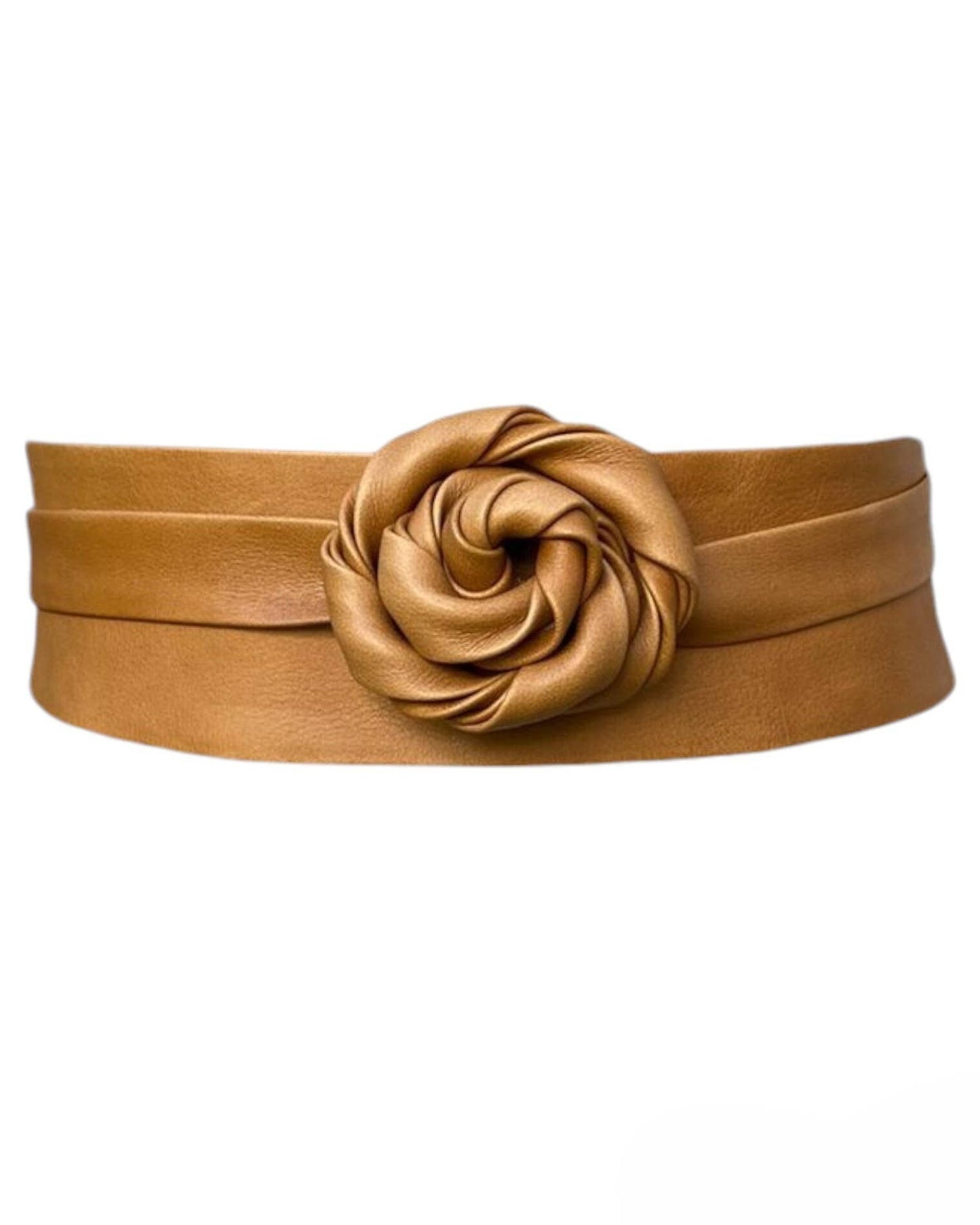 Brown belt with a knotted design on a white background
