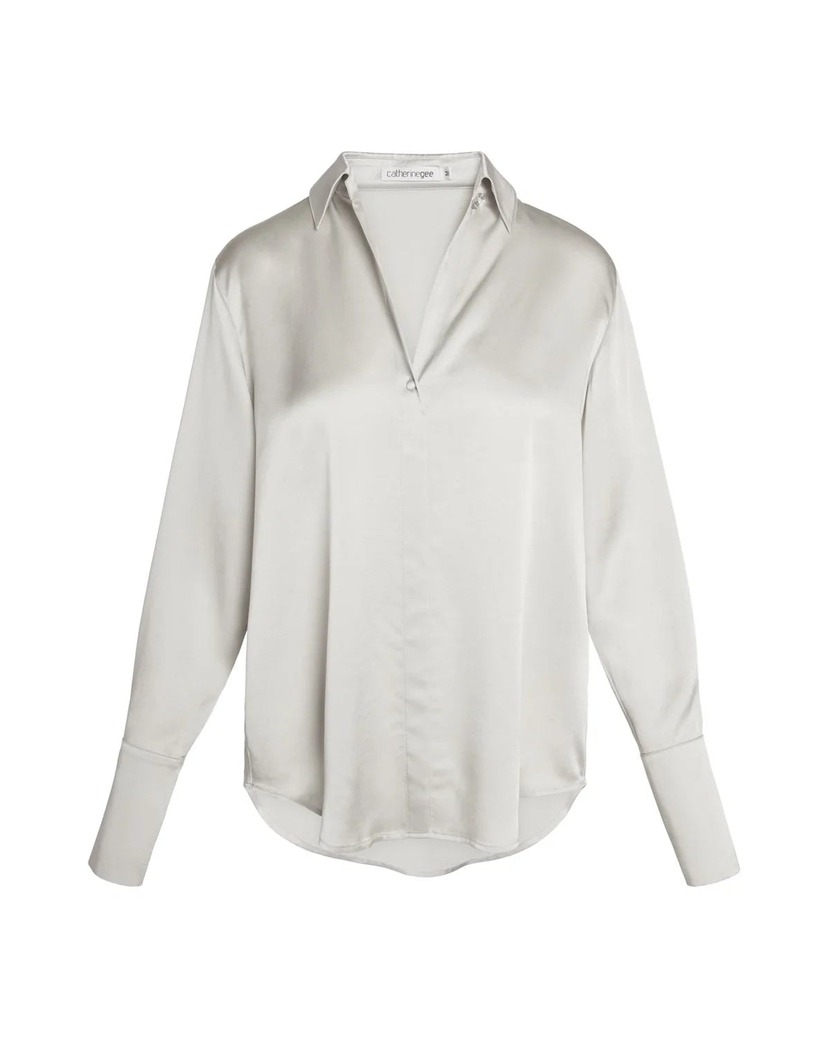 The Daria French Cuff blouse in white against a white background.