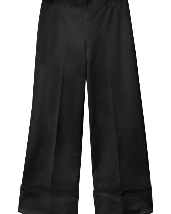 Black wide-leg pants on a white background