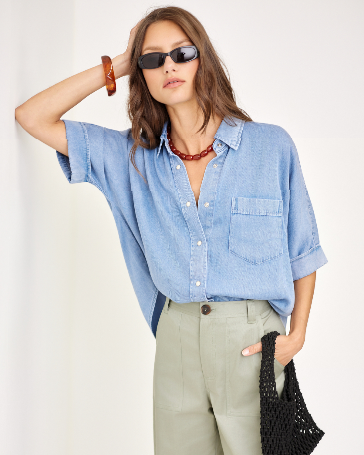 Lili Denim Button Up Top - Light Wash