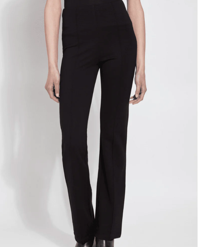 Person wearing black pants on a white background