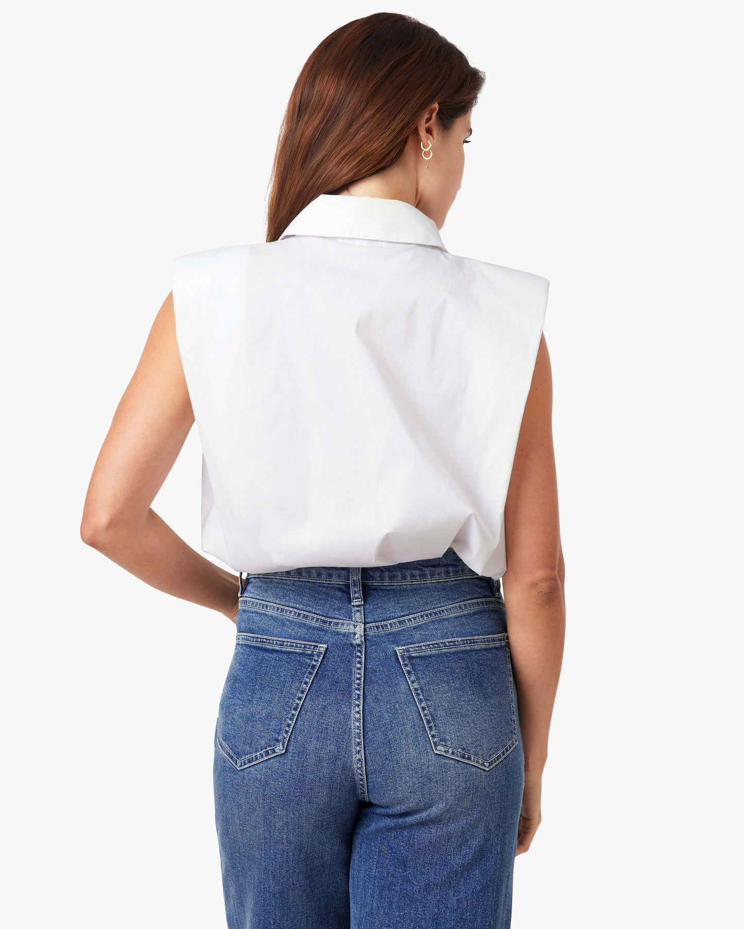 Sleevless Shoulder Pad Shirt - Bright White