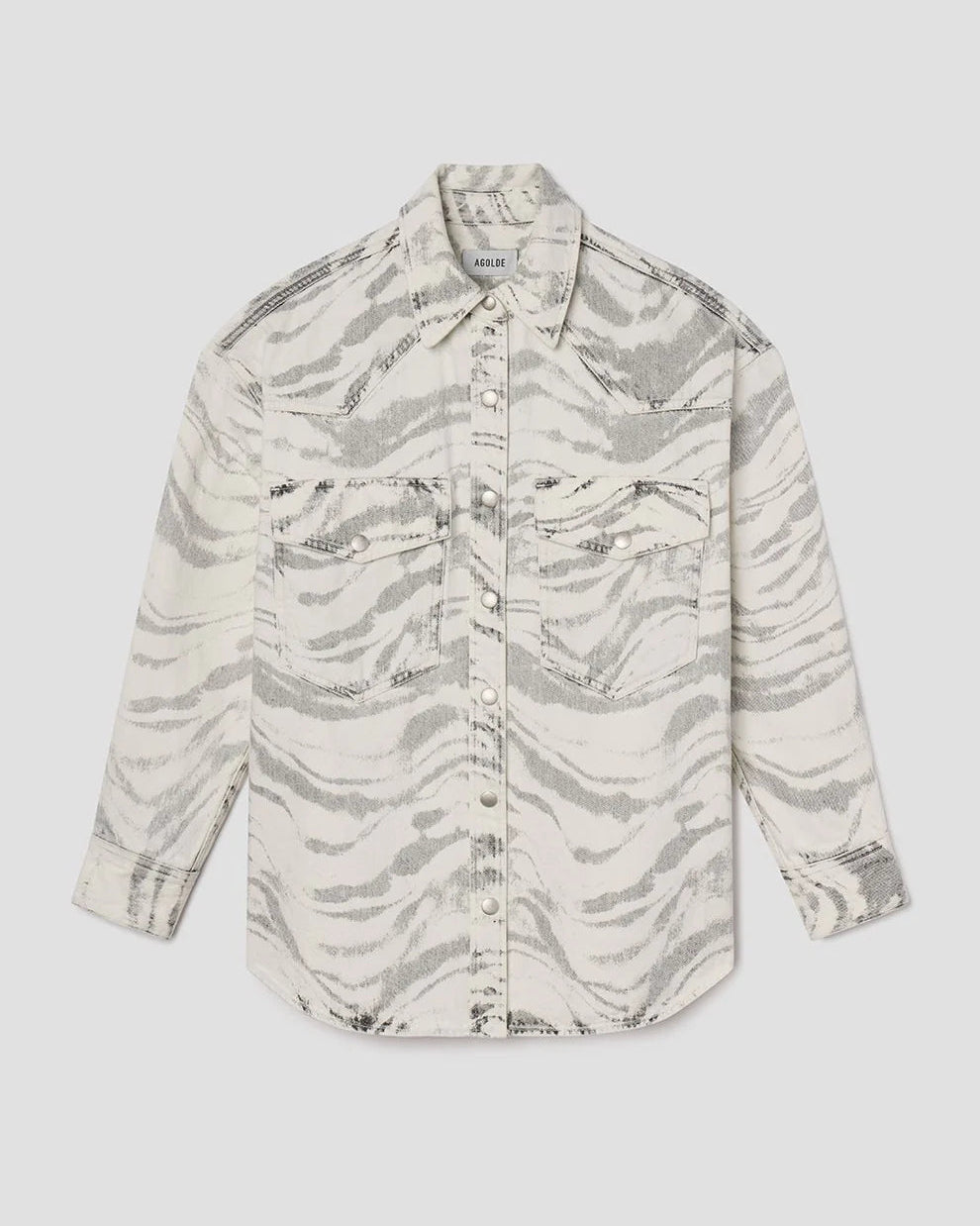 Zebra print shirt on a light gray background