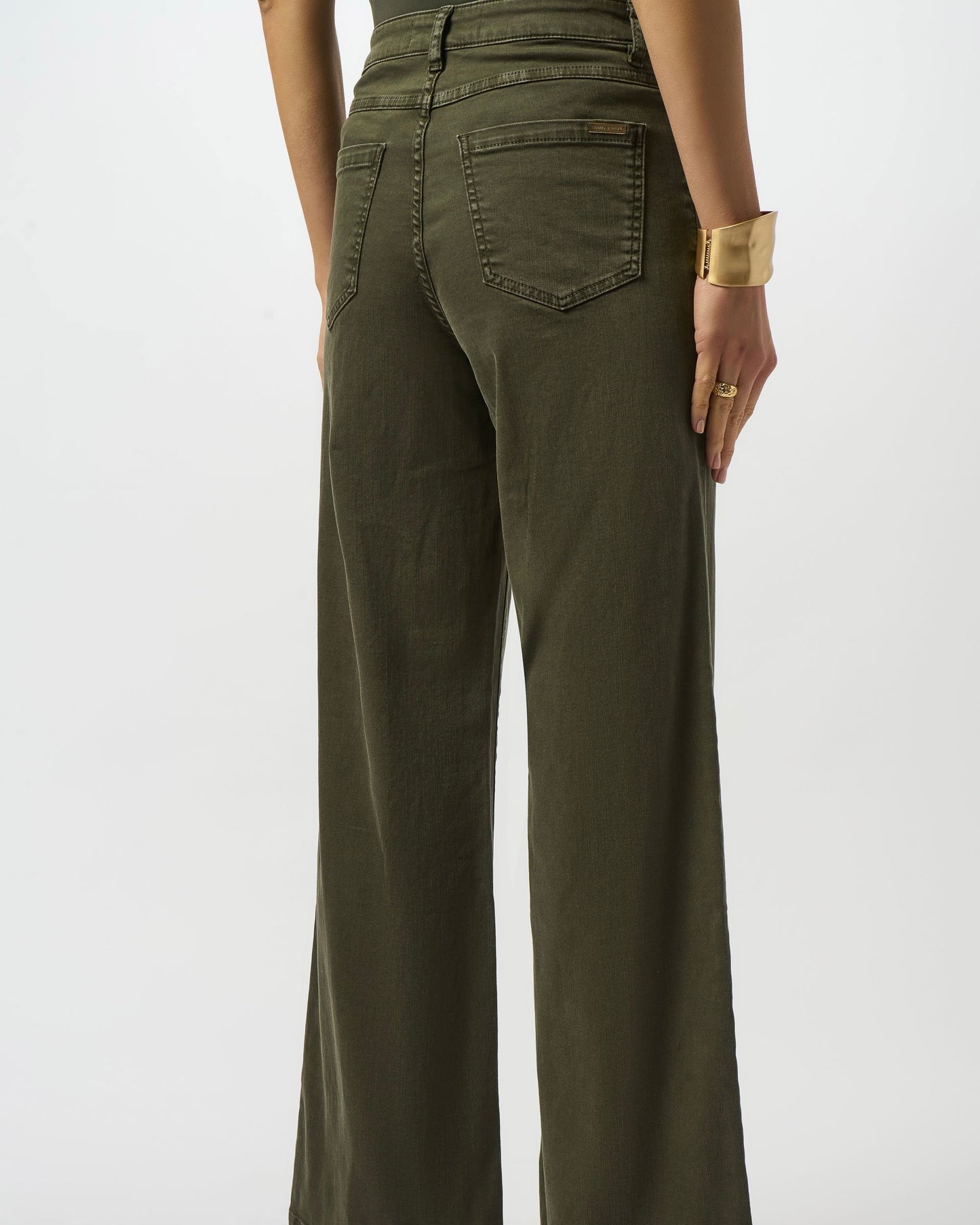 Model is wearing Jospeh Ribkoff GOLDIE Classic Wide Leg Jeans on a white background.