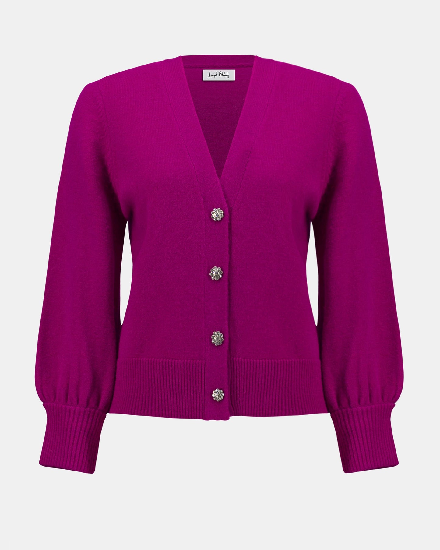 Sweater Knit Cardigan with Puff Sleeves