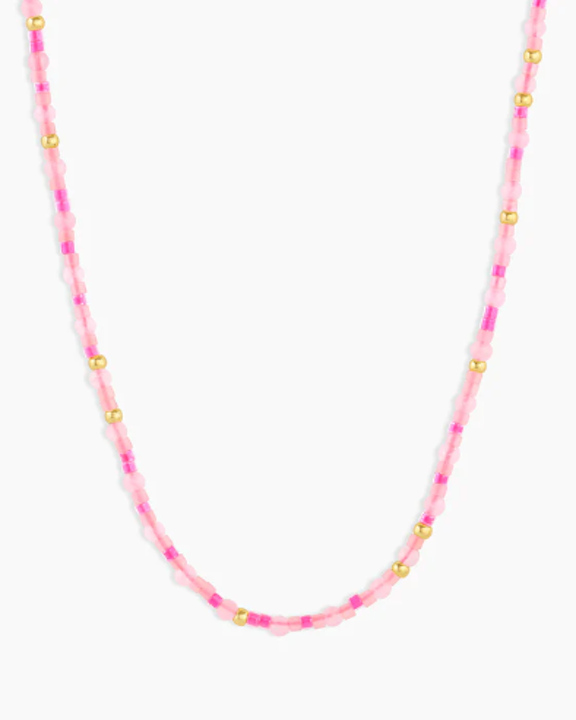 Gorjana Poppy Gem Necklace in Rose Quartz on a white background