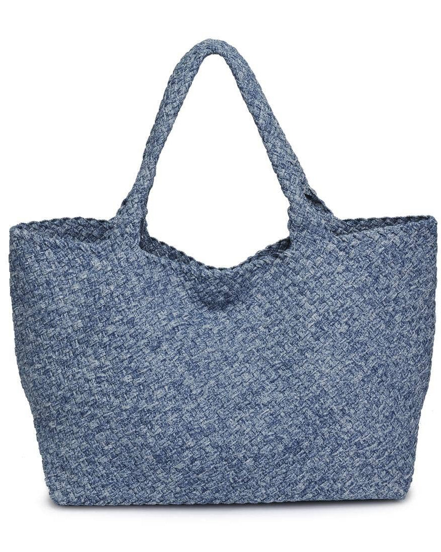 Blue textured tote bag on a white background