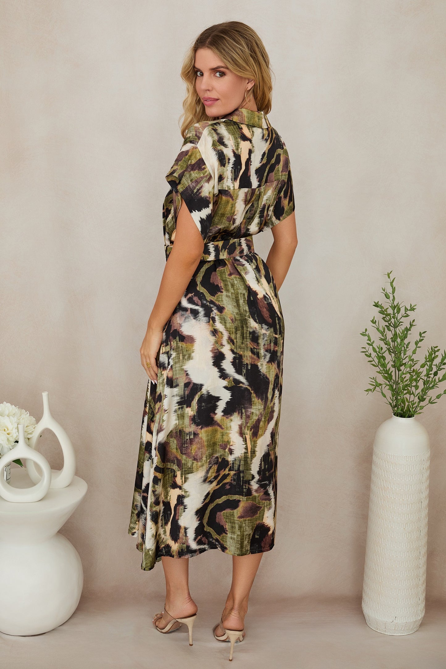 Print Button Down Dress