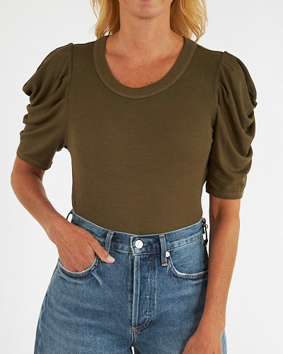 Michael Stars Andrea Pleated Sleeve Crop Top