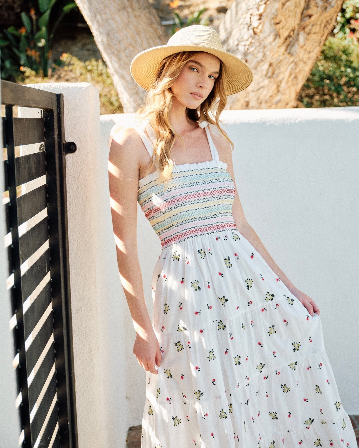 Embroidered Smocked Bodice Floral Dress