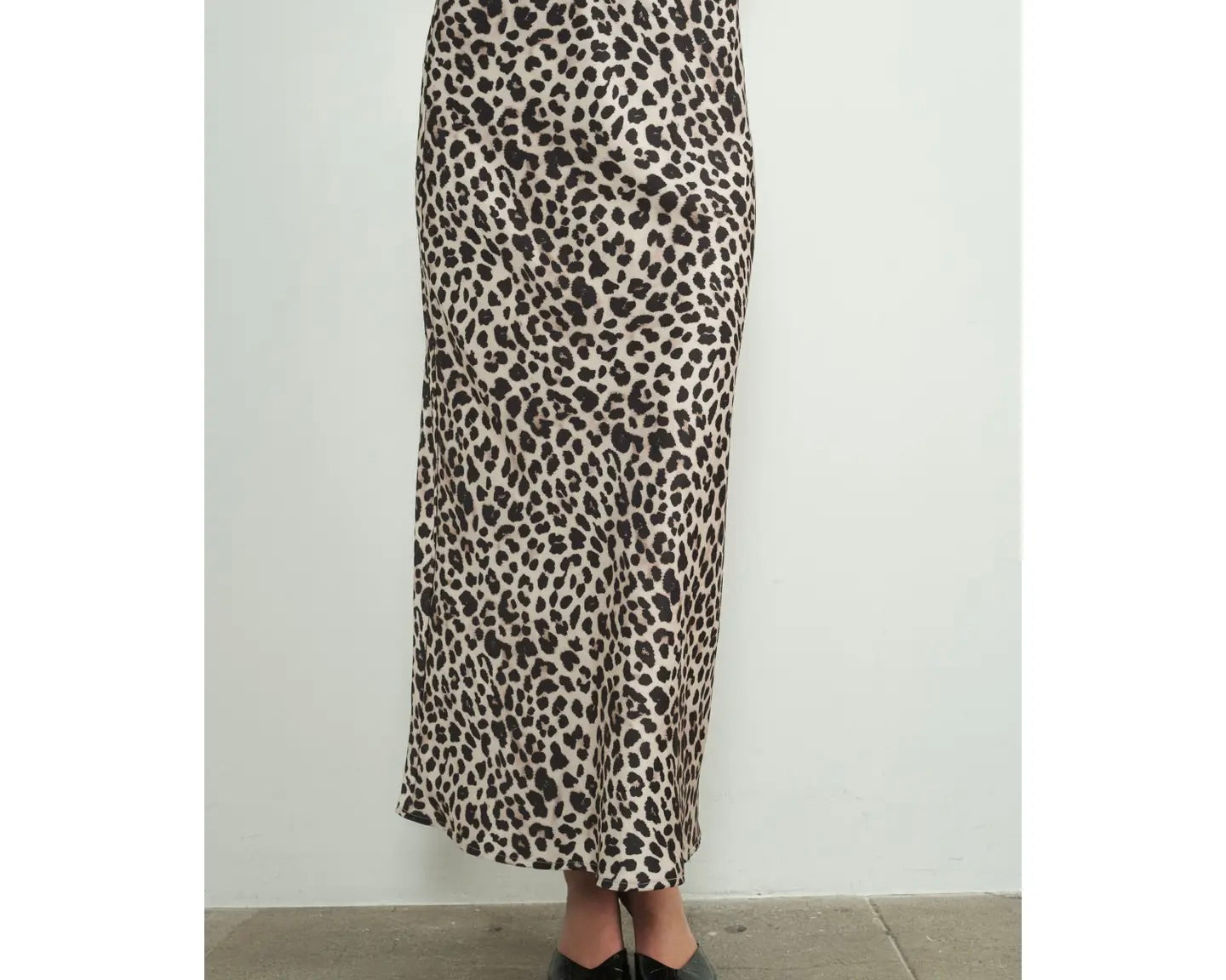 Aaron & Amber Leopard Satin Midi Skirt