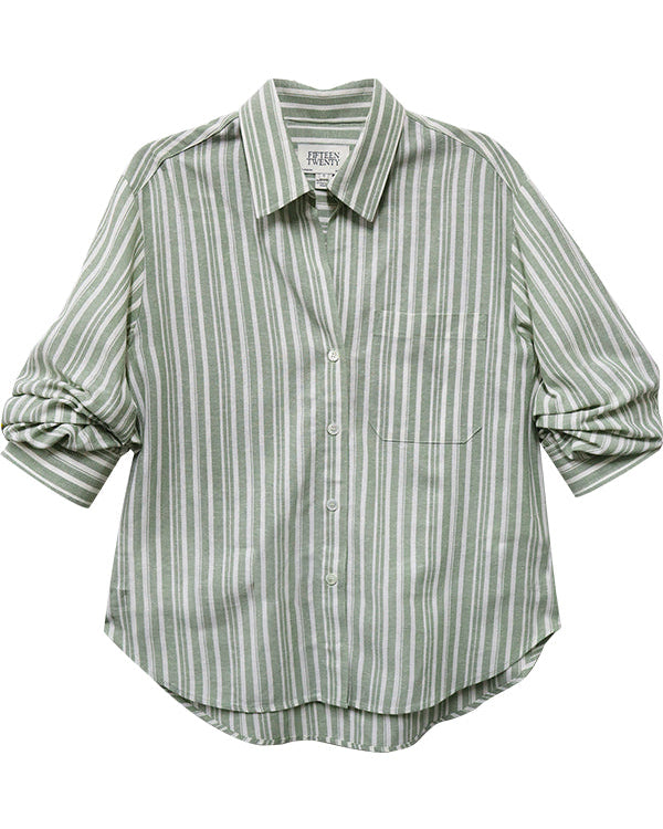 Green and white striped shirt on a white background