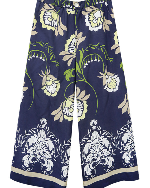 Floral-patterned pants on a white background