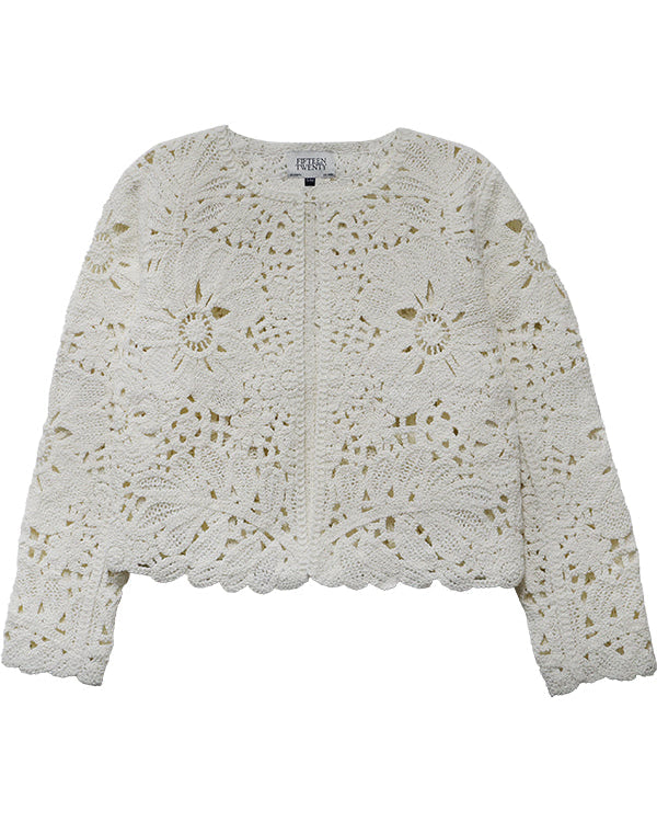 White lace crochet top on a white background