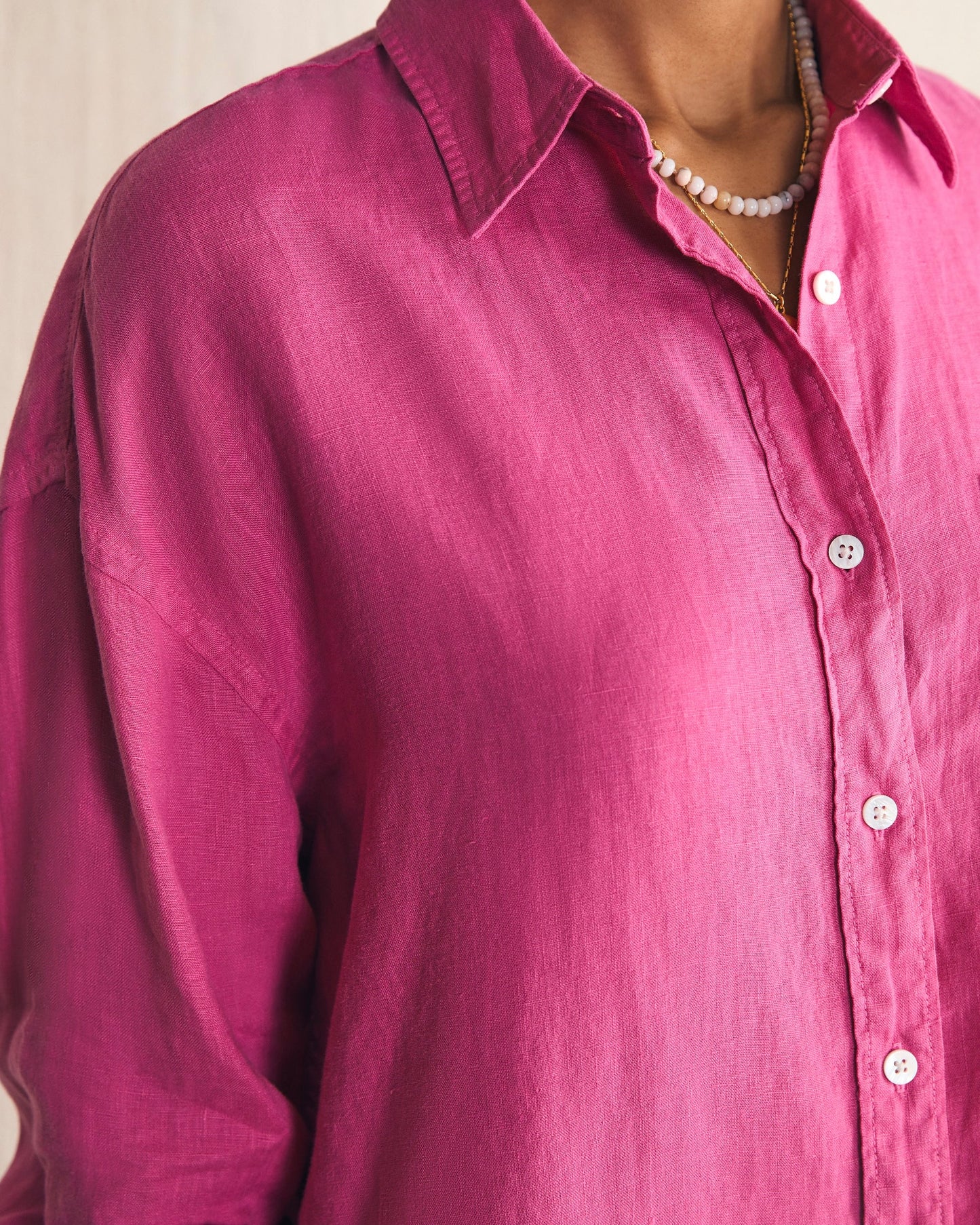 Image of Faherty Laguna Linen Relaxed shirt in cone flower pink on a white background