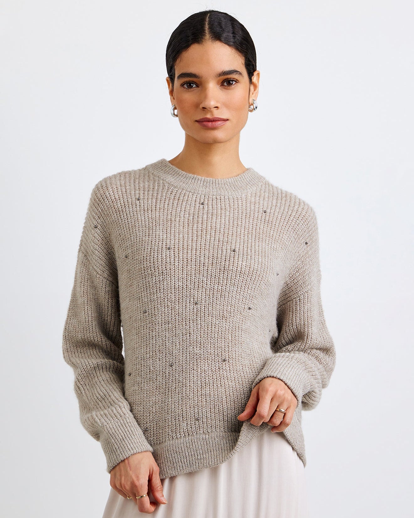 B2799-J67-304 - BEADED CREW NECK SWEATER