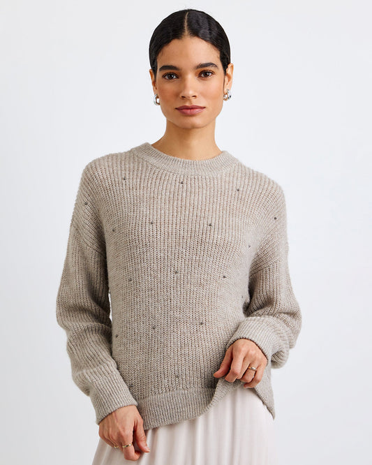 B2799-J67-304 - BEADED CREW NECK SWEATER
