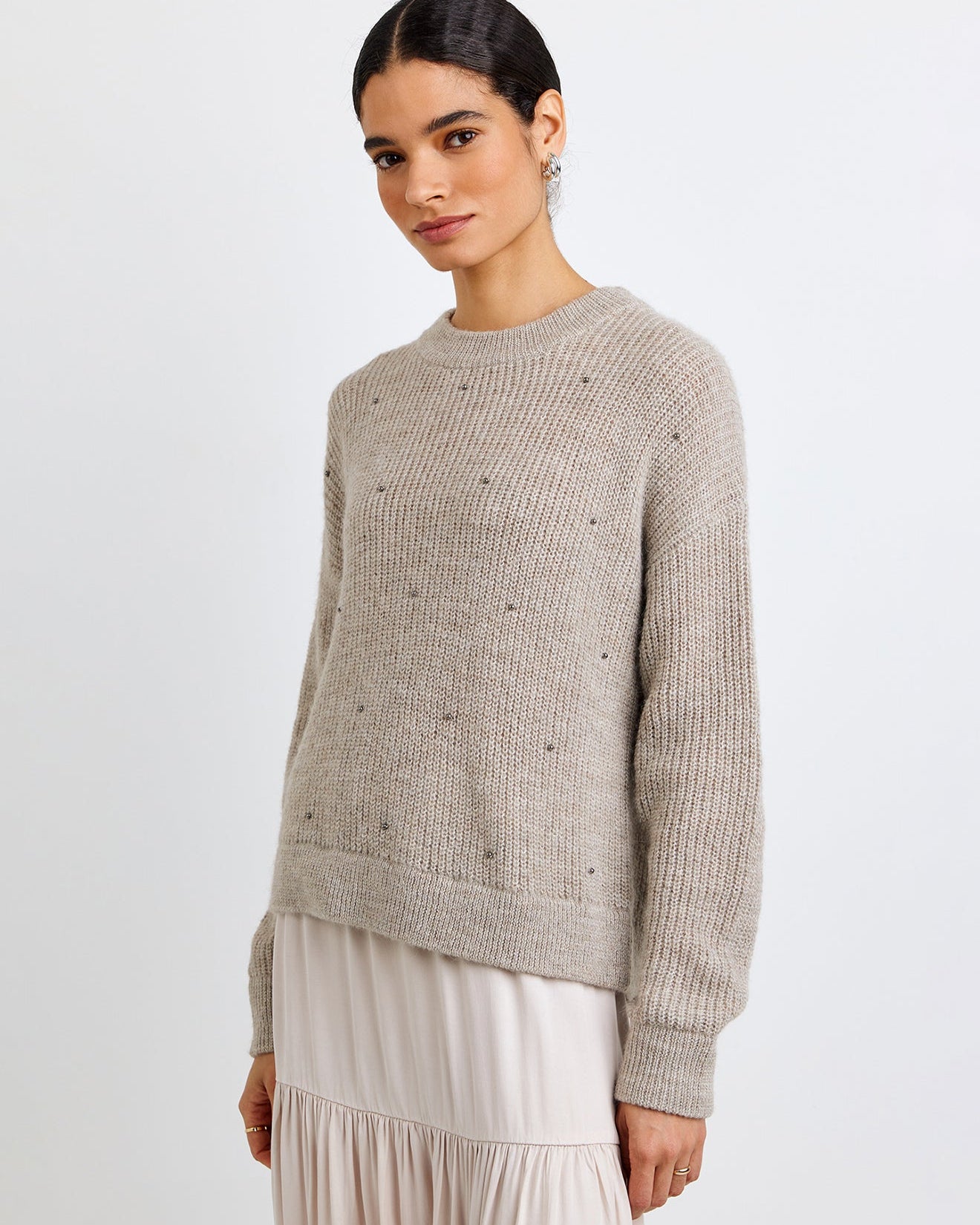 B2799-J67-304 - BEADED CREW NECK SWEATER