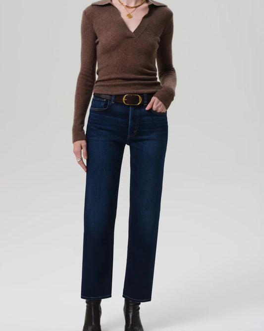 Model wearing the Citizens of Humanity Palma Straight Leg Jeans in Dakota on a white background