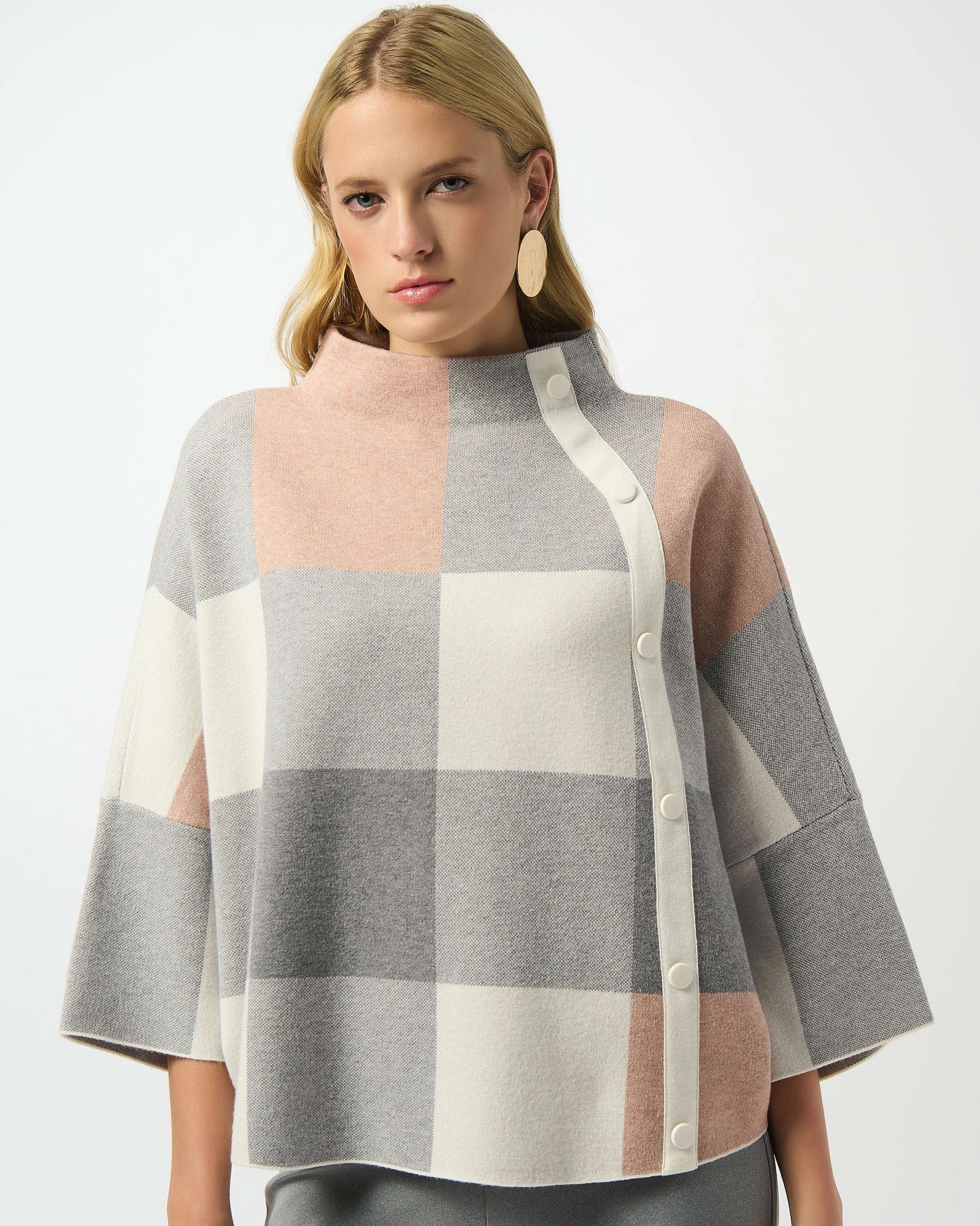 Plaid Jacquard Sweater Knit Top- Rose Multi