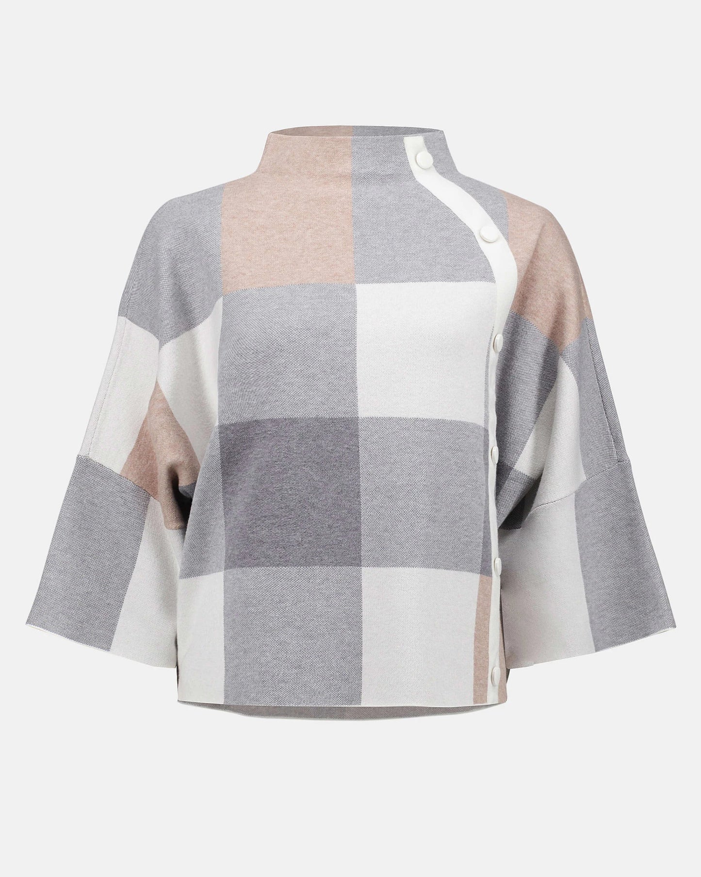 Plaid Jacquard Sweater Knit Top- Rose Multi