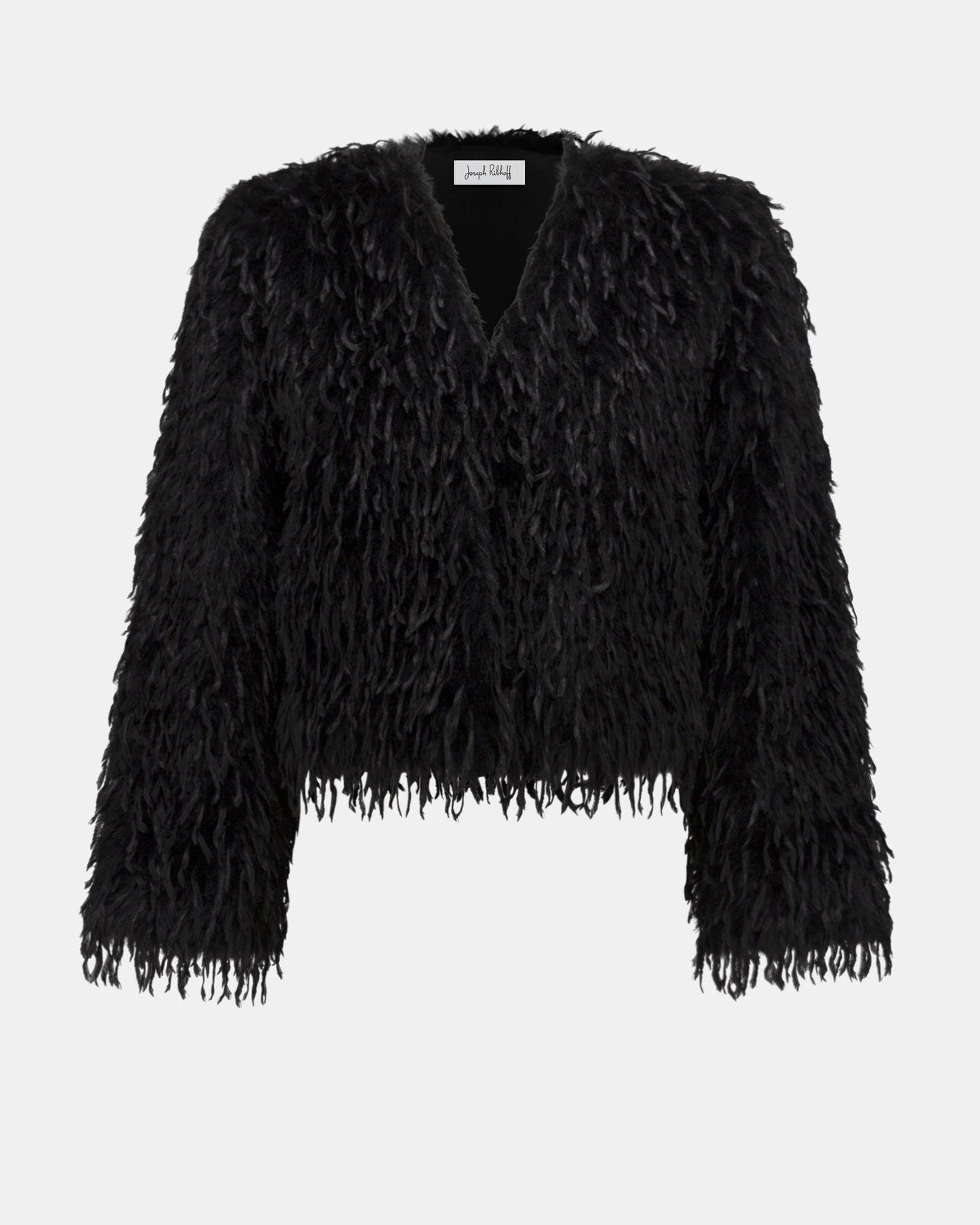 Black feathered jacket on a white background