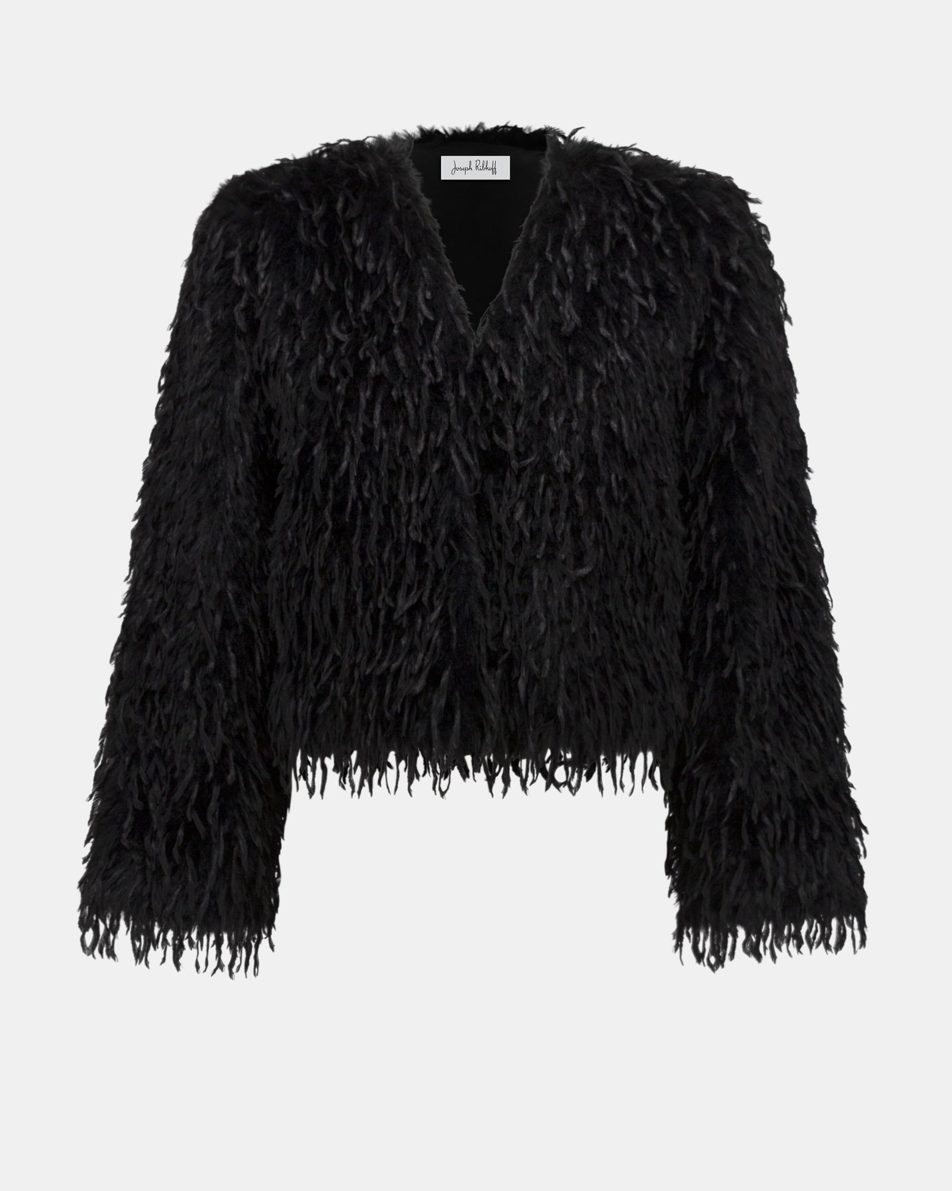 Black feathered jacket on a white background