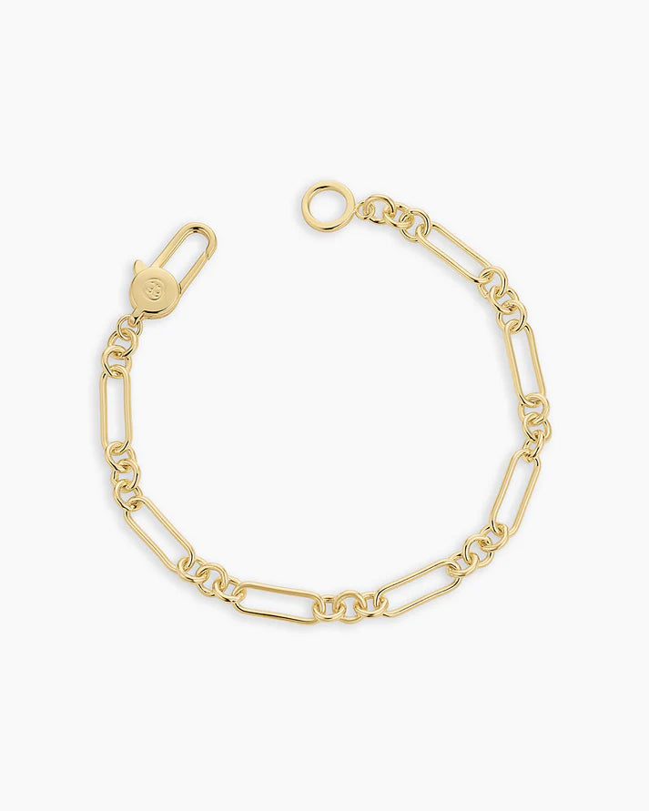 Gold chain bracelet on a white background