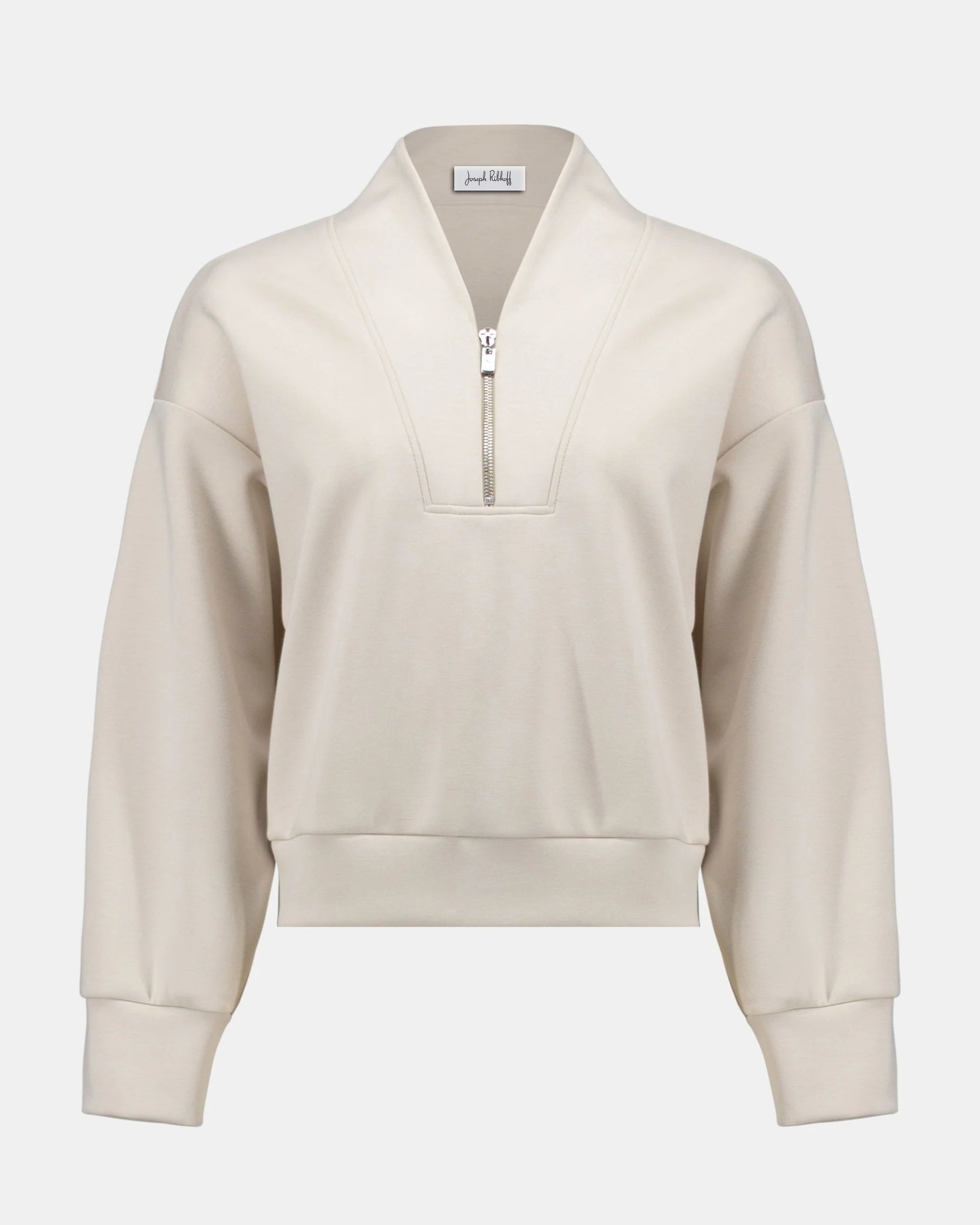 Beige sweatshirt with a zipper on a white background