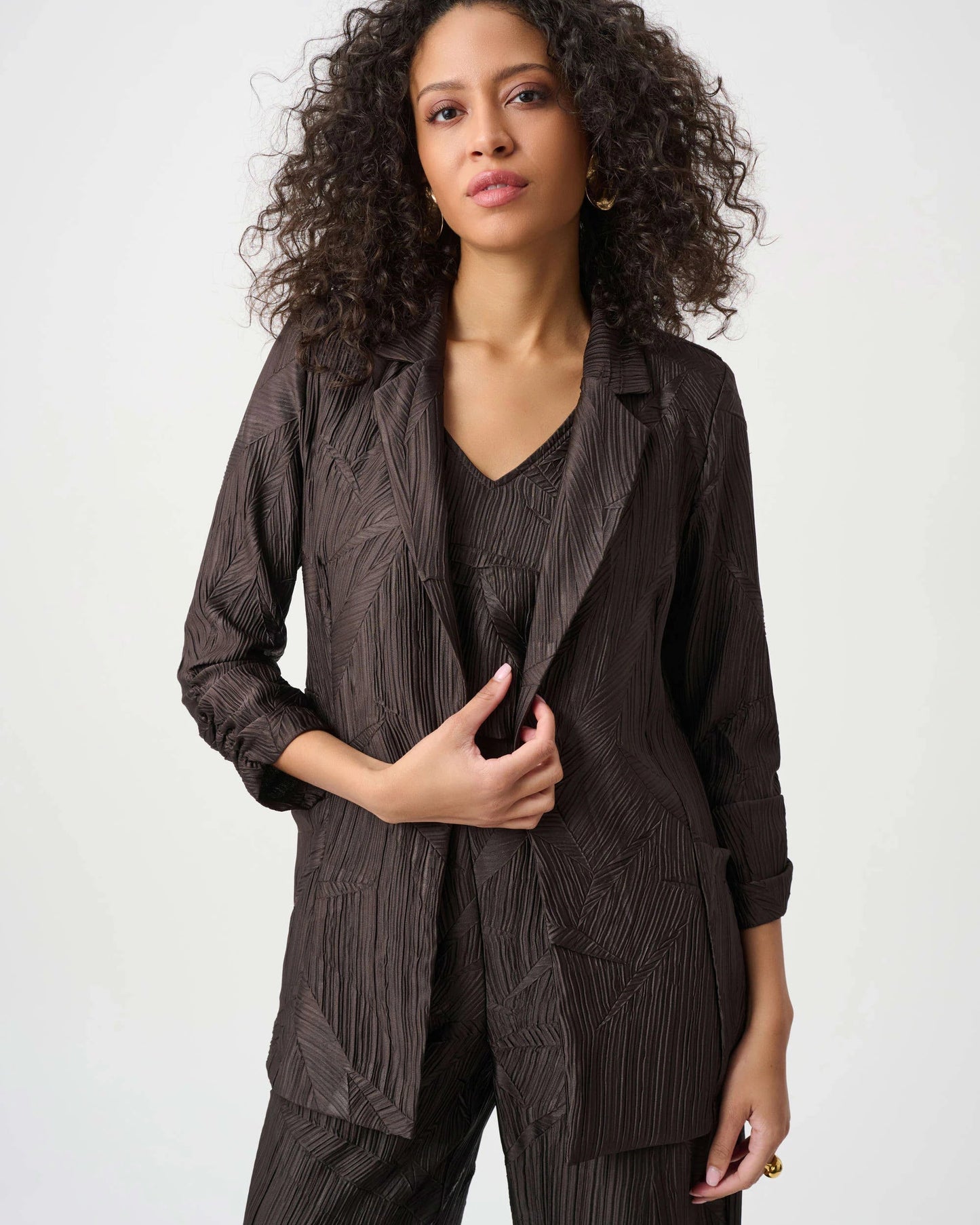 Pleated Satin Open Blazer