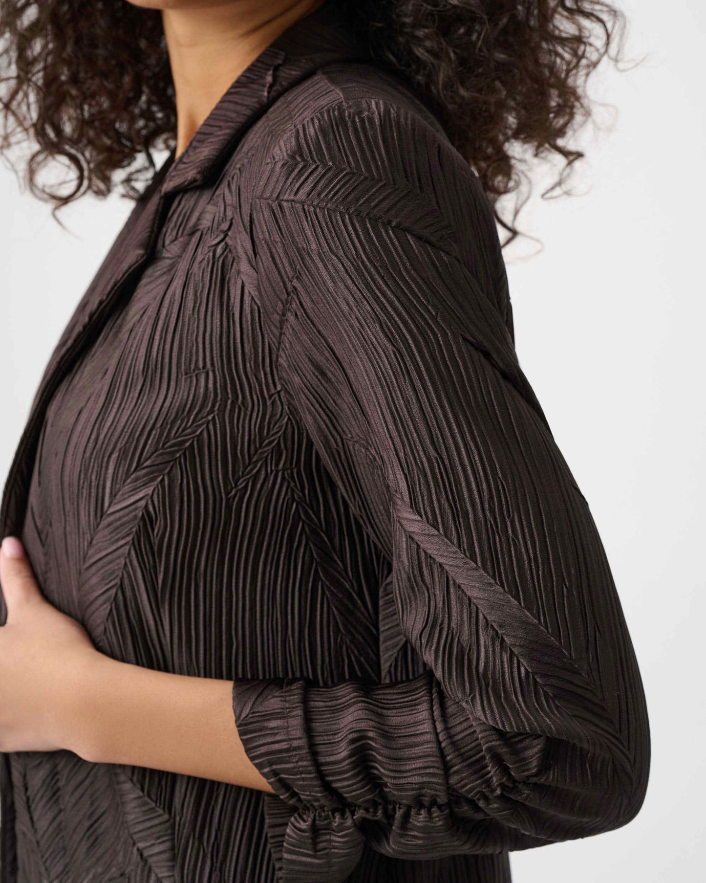 Pleated Satin Open Blazer