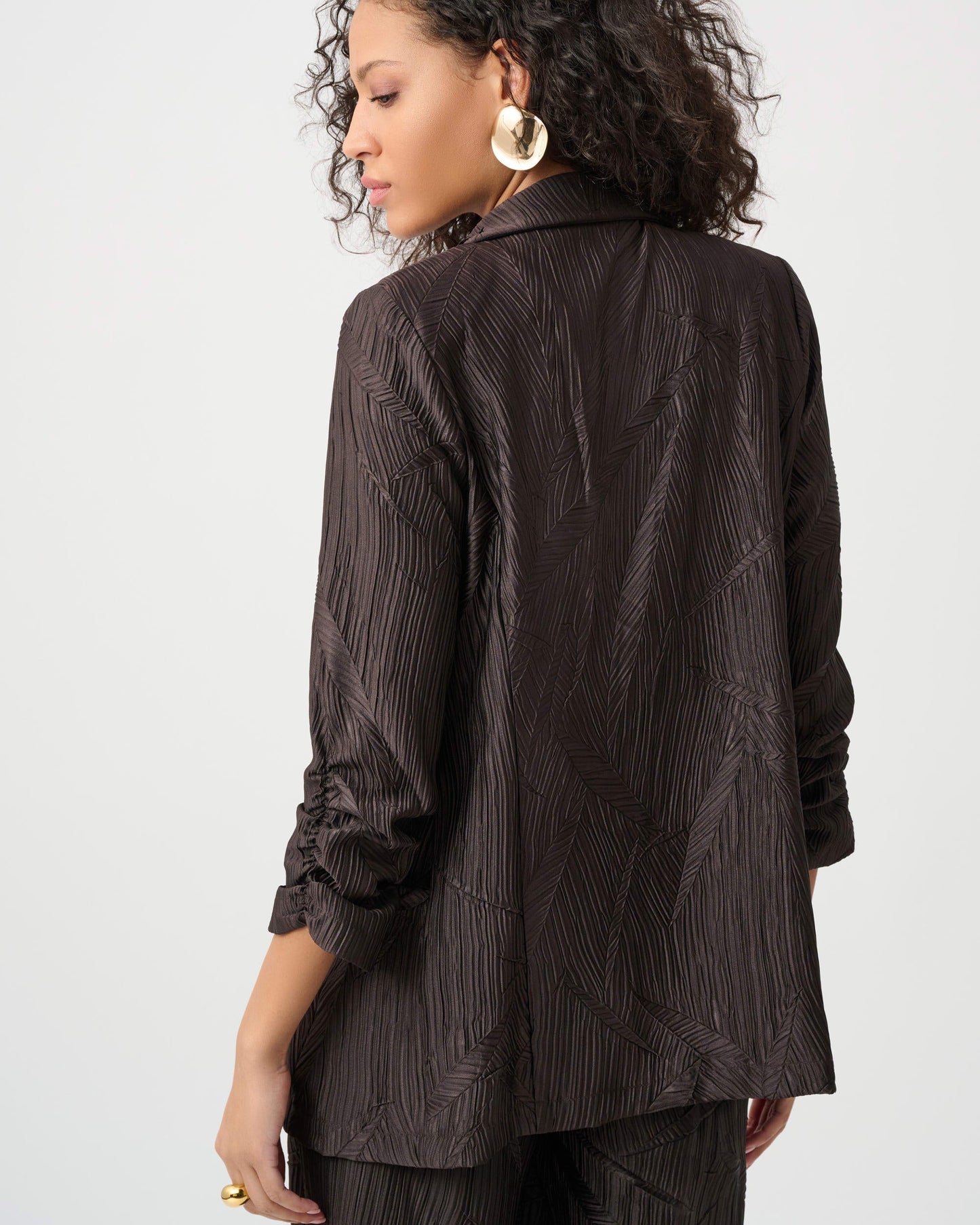 Pleated Satin Open Blazer