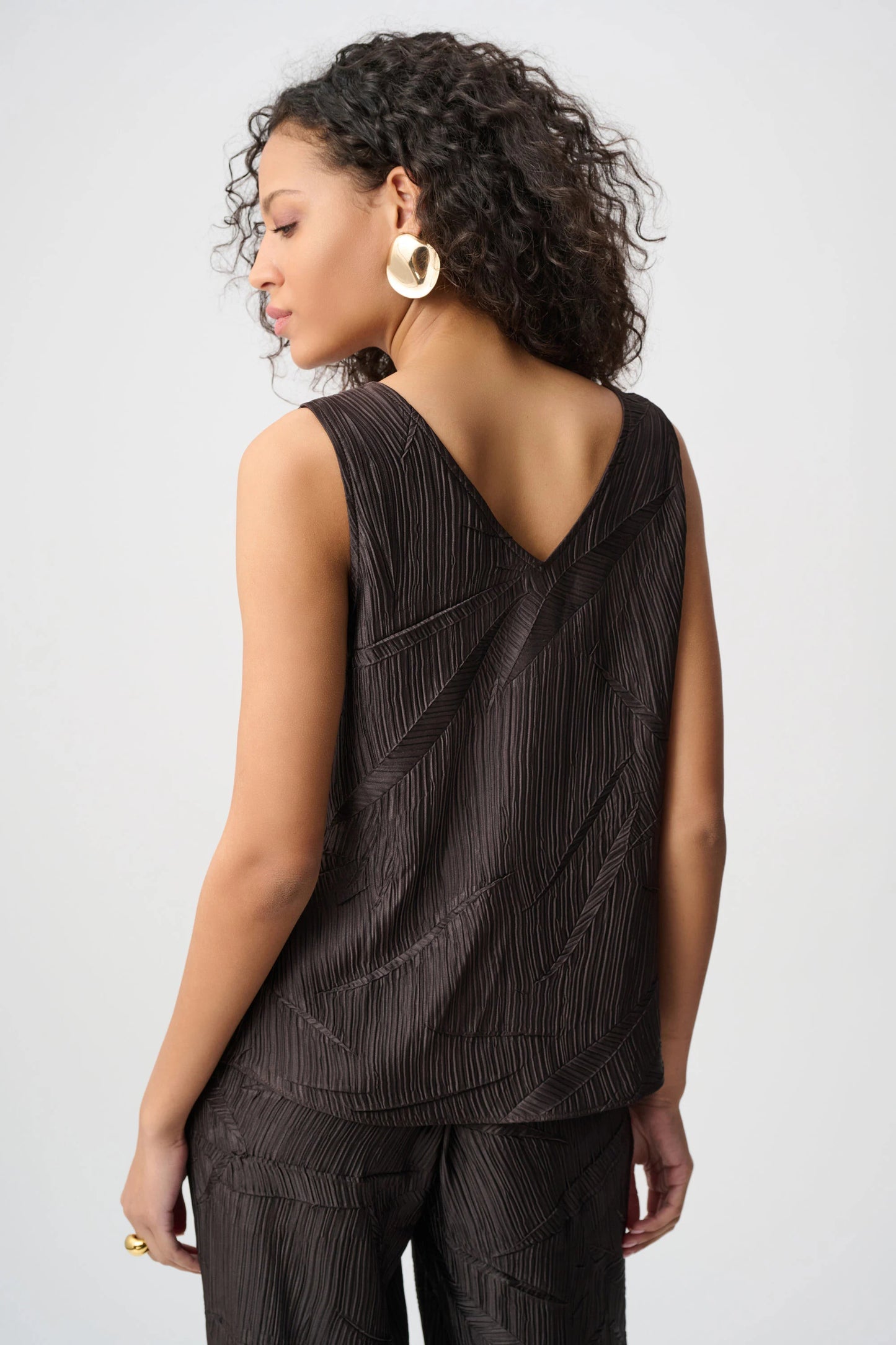 Pleated Satin Flared V-Neck Top