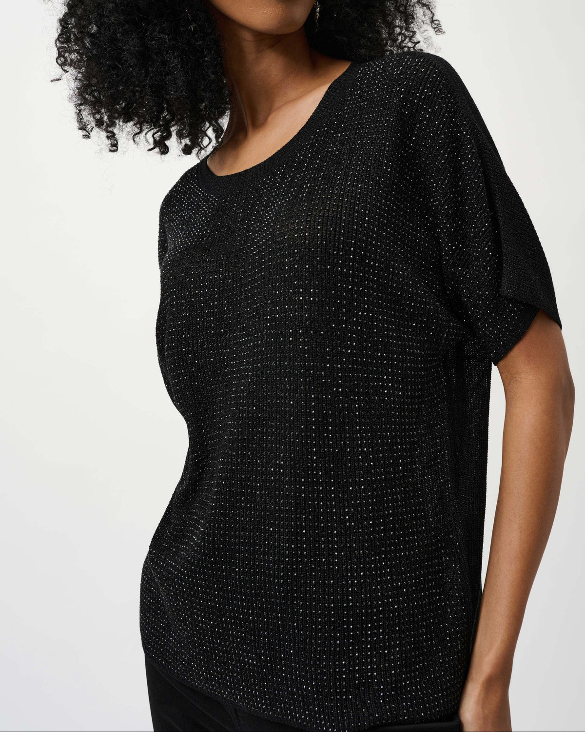 Metallic Knitted T-shirt with Rhinestones