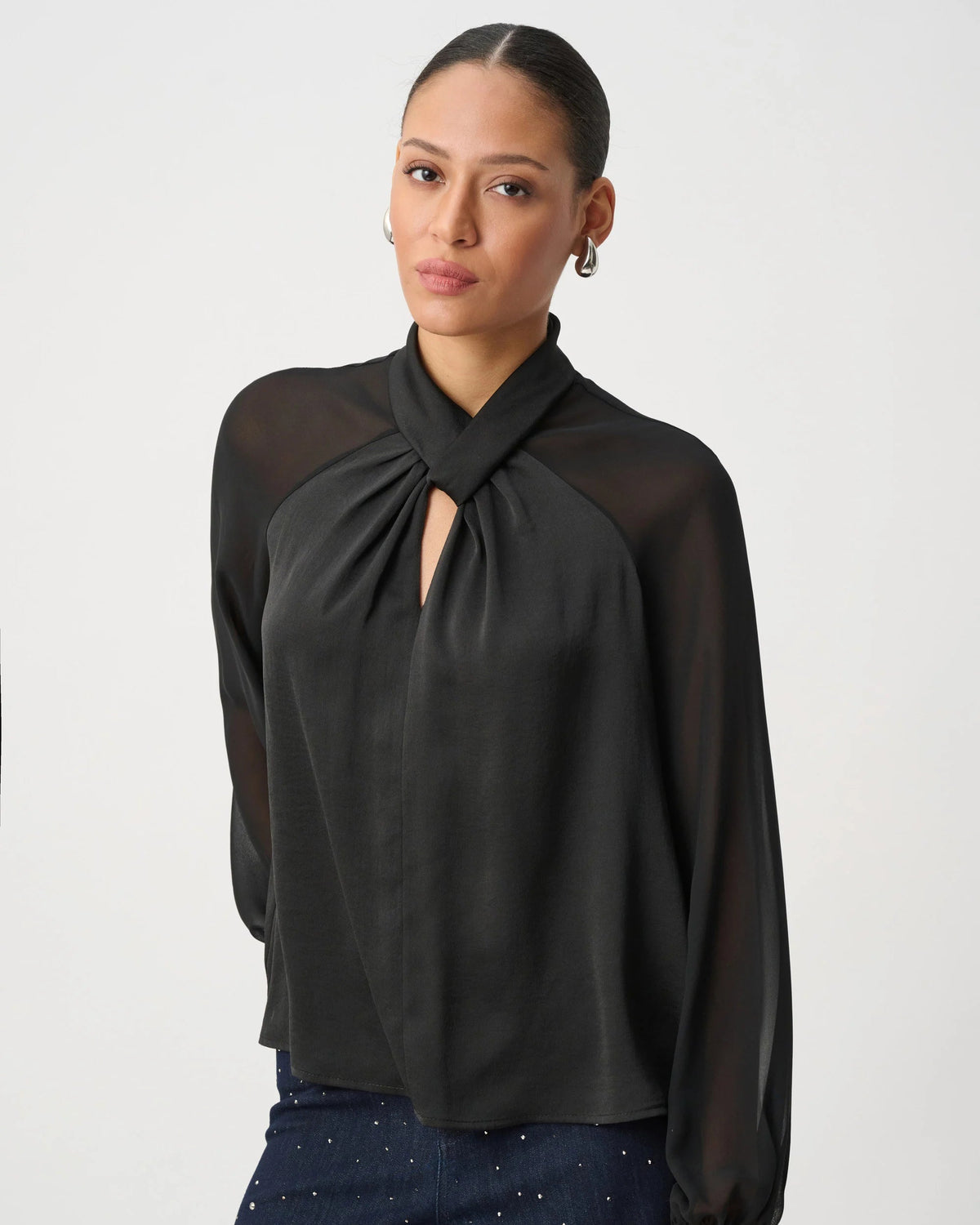 Satin Top with Chiffon Sleeves