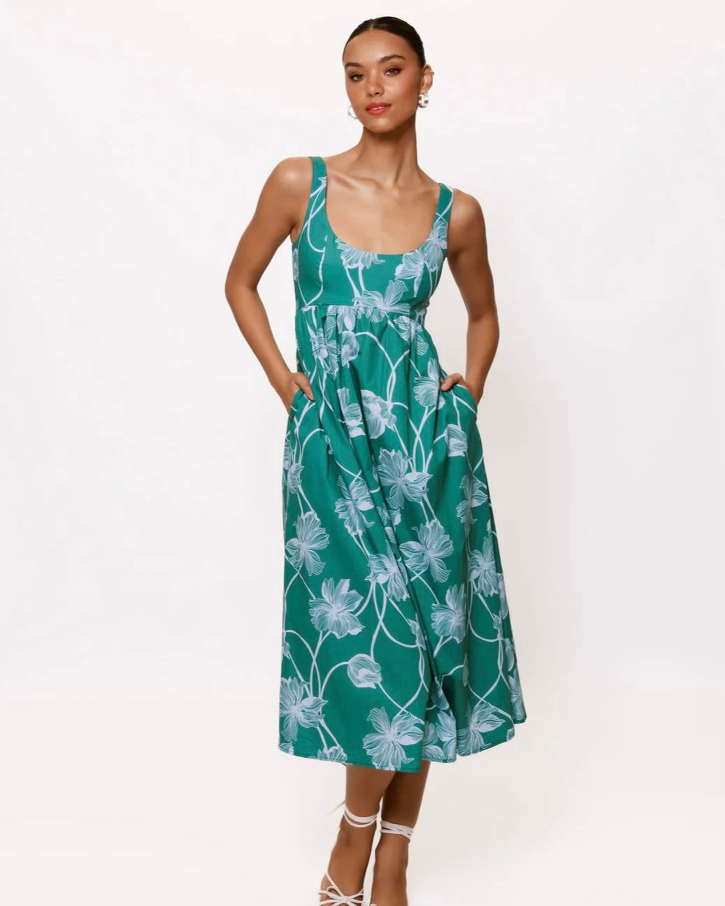 Model is wearing Hutch Arley Midi Dress In Teal/Sky on a white background.