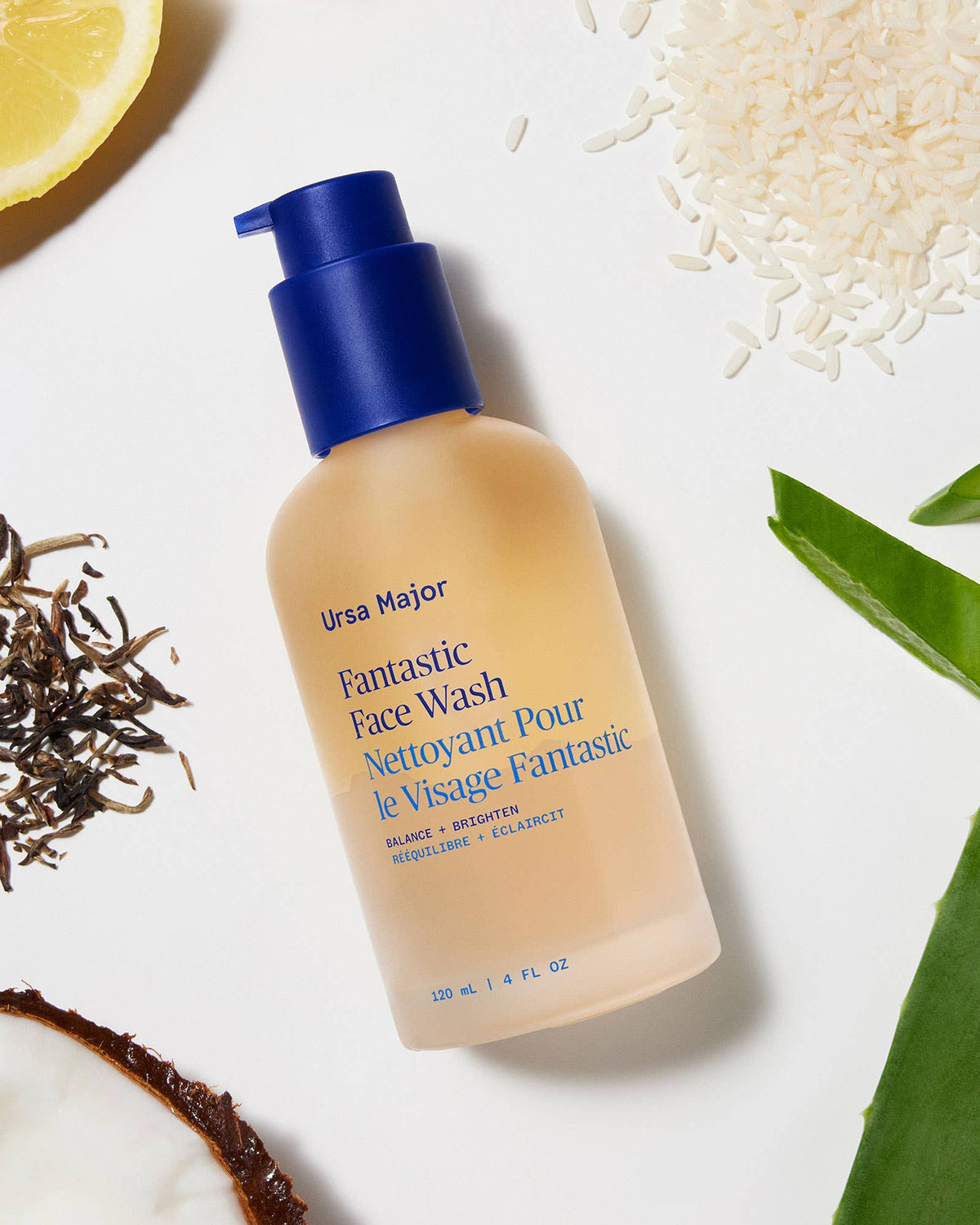 Ursa Major Fantastic Face Wash bottle with natural ingredients on a white background